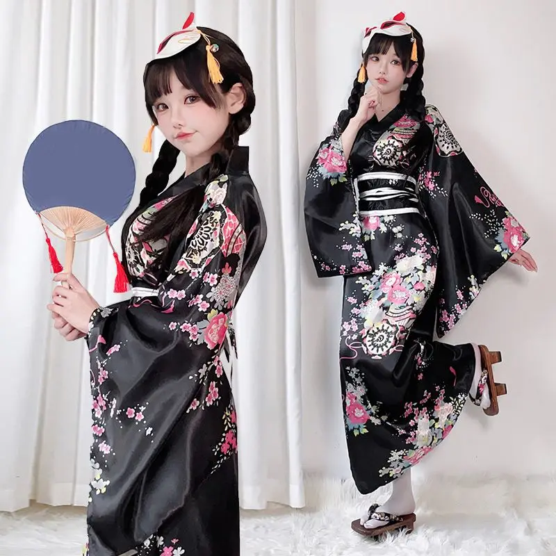 Japan Hot Sale Japanese Women Original Yukata Dress Traditional Kimono With Obi Performance Dance Costumes One Size