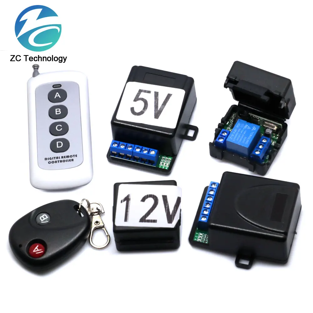 433Mhz RF Remote Control Wireless Switch DC 5V 12V 1CH 2 Way Relay Receiver and 2CH Transmitter For Door Electromagnetic Lock