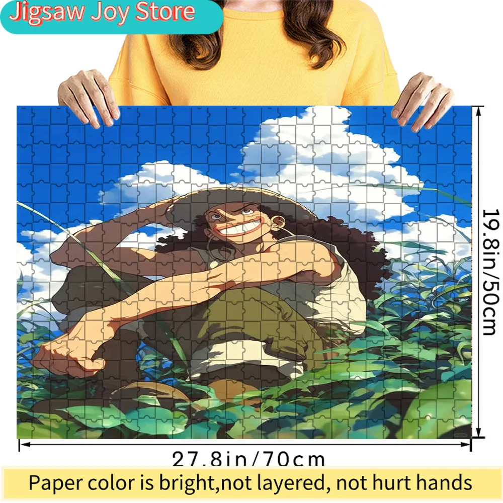 

Premium Paper Jigsaw Puzzle One Piece Usopp Relaxing in Grass Field with Straw Hat Scene Anime Art High Quality Cardboard Puzzle