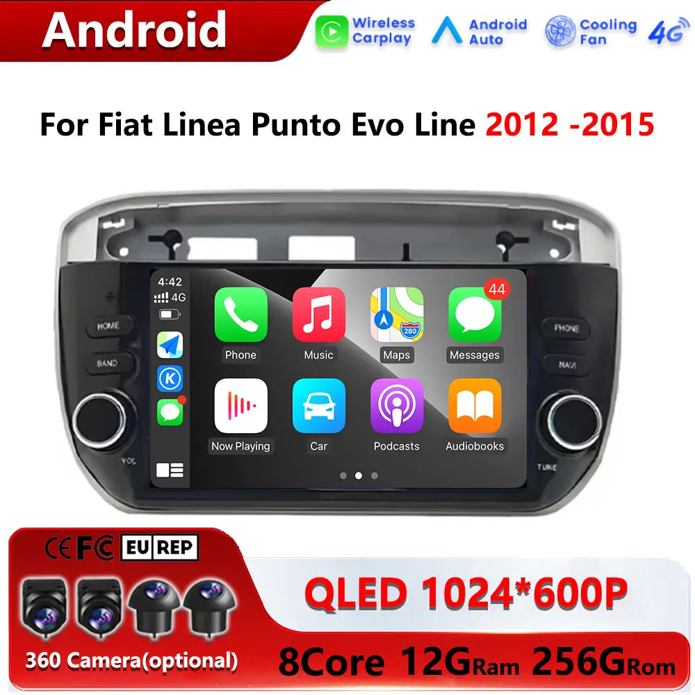 Radio Android 16 Auto Carplay de 7 pulgadas para Fiat Linea Punto EVO 2012-2015, radio estéreo para coche, reproductor multimedia, GPS, navegador, pantalla, herramientas.
