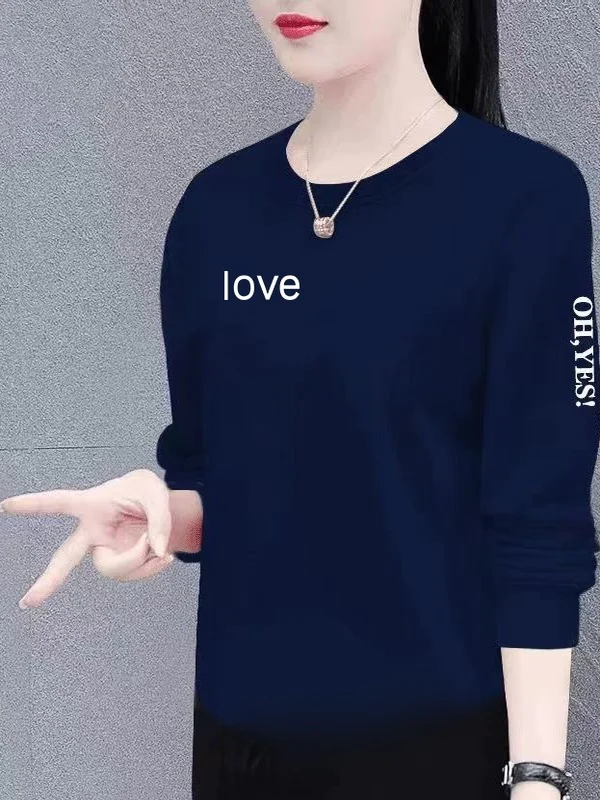 

Элегантная женская футболка с длинным рукавом для женщин среднего и старшего возраста, свободного кроя, теплая, из полиэстера, в корейском стиле, с принтом