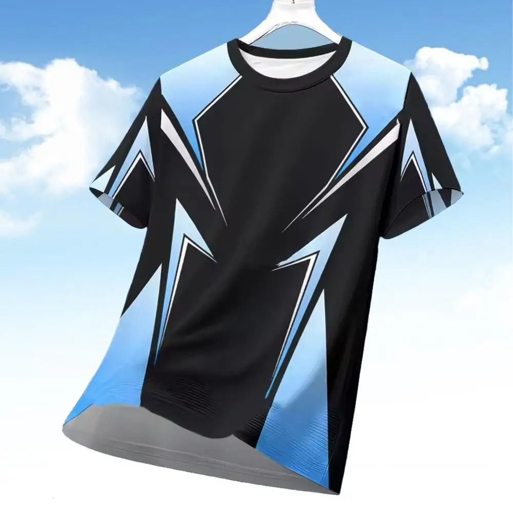 Men's 3D Geometry Print Short-sleeved E-sports Style Outdoor Sports And Fitness Breathable T-shirt Techwear Casual Gaming Top