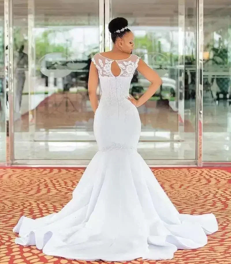 تخصيص الدانتيل الأفريقي حورية البحر باتو الرقبة كاب الأكمام يزين مفتوحة الظهر بالإضافة إلى حجم فساتين الزفاف Vestidos De Novia
