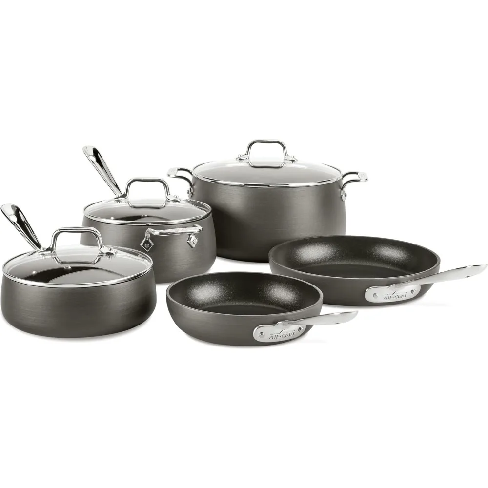 

HA1 Hard Anodized Non Stick Cookware Set 8 Piece, Induction, Oven Broiler Safe 500F, Kitchen Cooking Set w/ Frying Pans