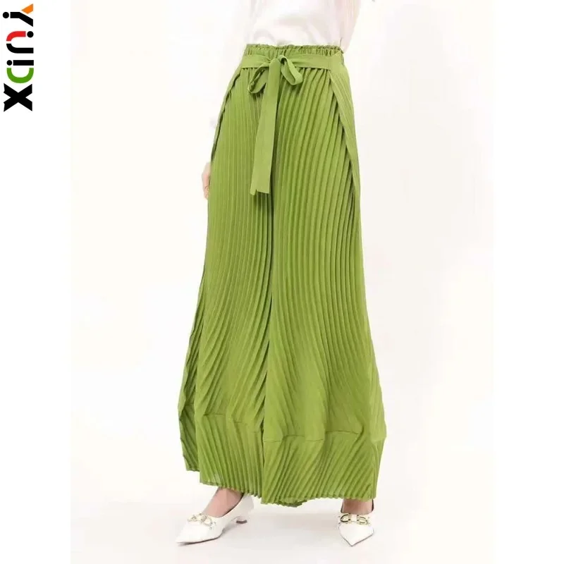 

YUDX Miyake Pleated Trousers Women Lace-up Loose Autumn New 2023 Fashion Solid Color High Waist Wide Leg Trousers Versatile