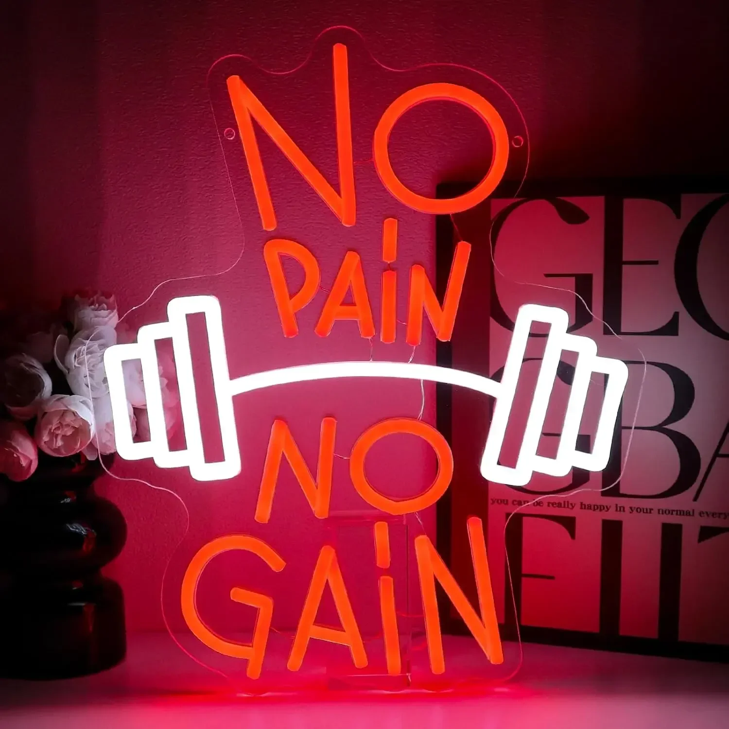 

No Pain No Gain Неоновая вывеска Мотивационный тренажерный зал Настенный художественный светодиодный светильник для украшения дома Фитнес-зала Подарок для мужчин и женщин Тренировки