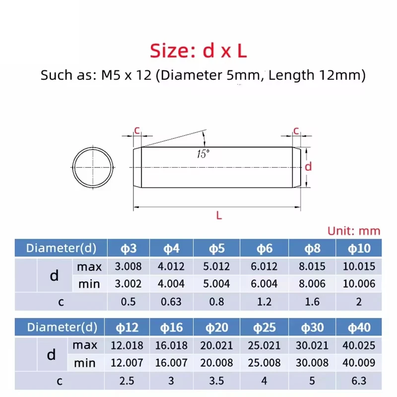 Hardened Quenched C45 Steel Solid Dowel Pin GB119 Precision Plus Tolerance Locating Cylindrical Pins M3 M4 M5 M6 M8