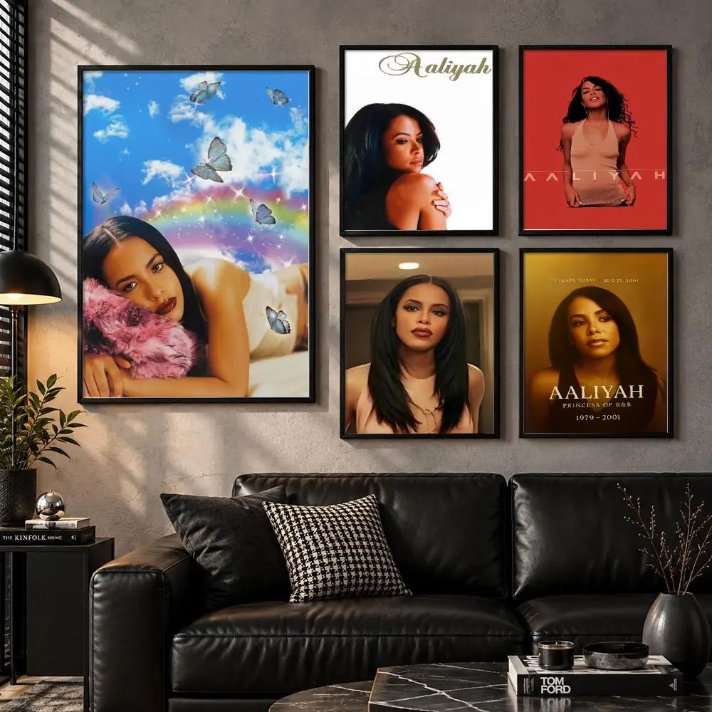 A_Aaliyah Album Poster Wall Art Sticker For Living Room Bedroom Bar Home Decor Mural Painting Decoration