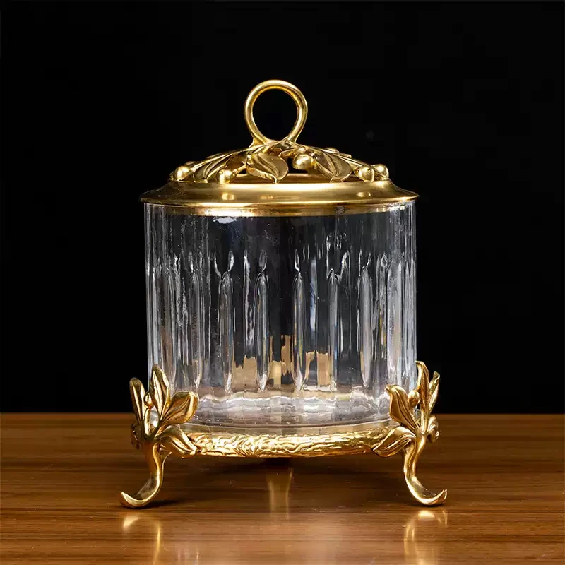 

Vintage Etched Glass Candy Jar Dish With Brass Lid And Feet Clear Gold Vanity Table Powder Jar Jewelry Box Potpourri Container