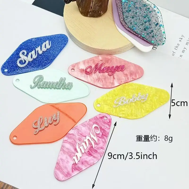 50*90mm 20pcs/lot glitter pink diamond blank key plate various printed pattern key chain acrylic pendant key chain