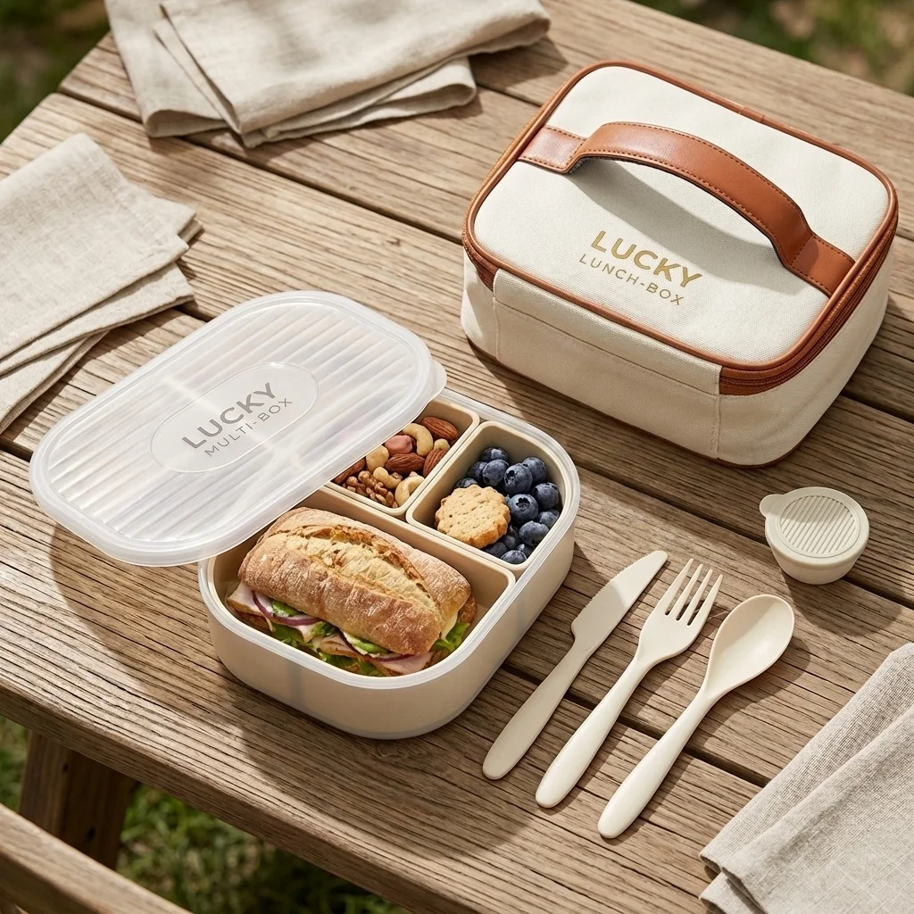 Portable Divided Plastic Lunch Container For Kids Student Removable 3 Grids Bento Lunch Box For School Picnic Microwave Safe view 2