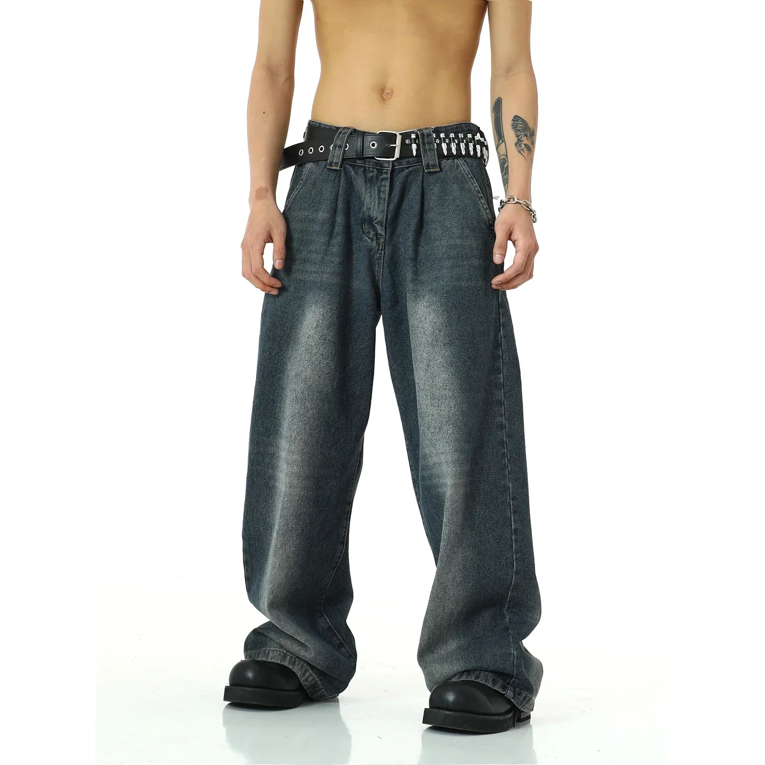 

Fashion Denim Pants Mens High Street Wide Leg Pants Streetwear American Style Loose Jeans Casual Trousers Men Male D100