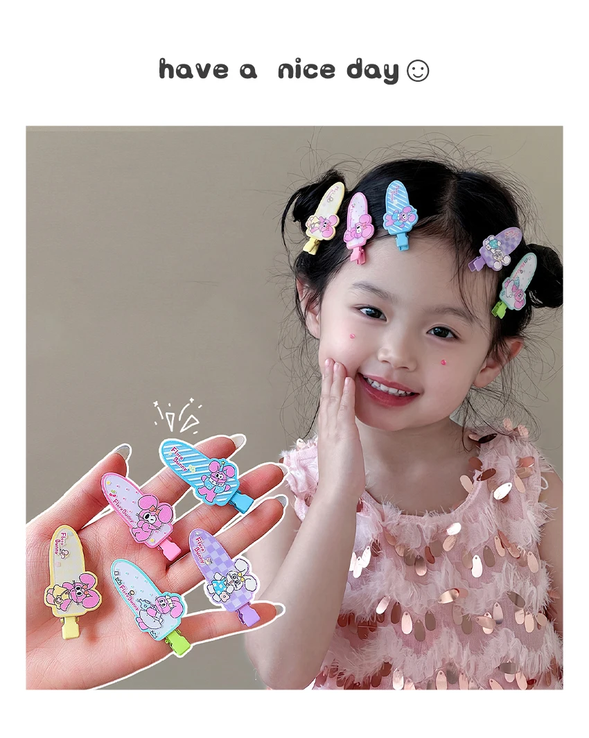2026 5er-Set Cartoon Hasen Spitzenblumen Haarspangen für Mädchen, Babys, Kleinkinder – Modische koreanische, schmerzfreie Haarclips als Partygeschenk – Detail 1