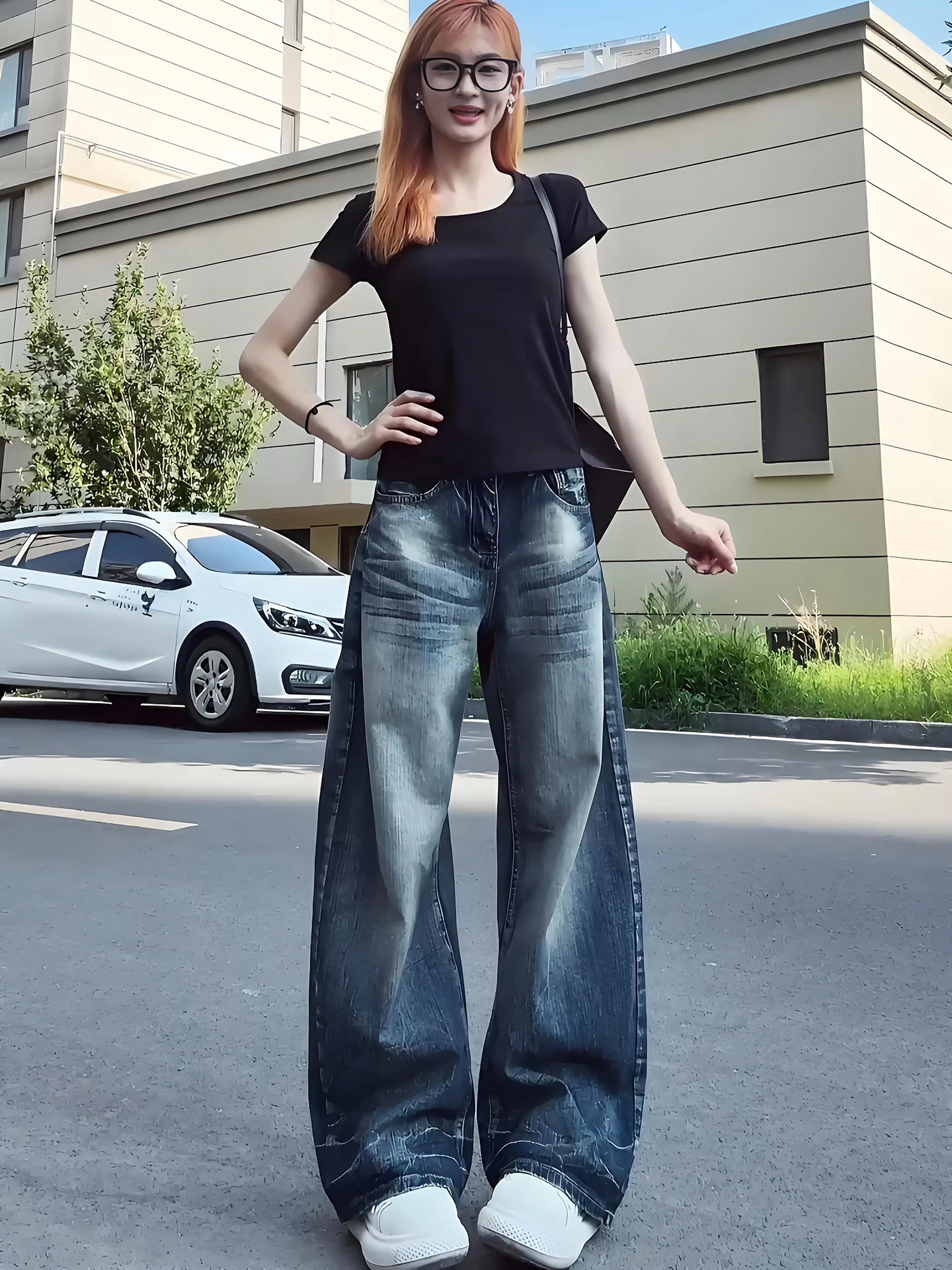 Calças Jeans Americanas Retrô com Gradiente de Nó de Bambu, Modelo Flare, Unissex, Outono, Perna Reta, Perna Larga, Efeito Em...