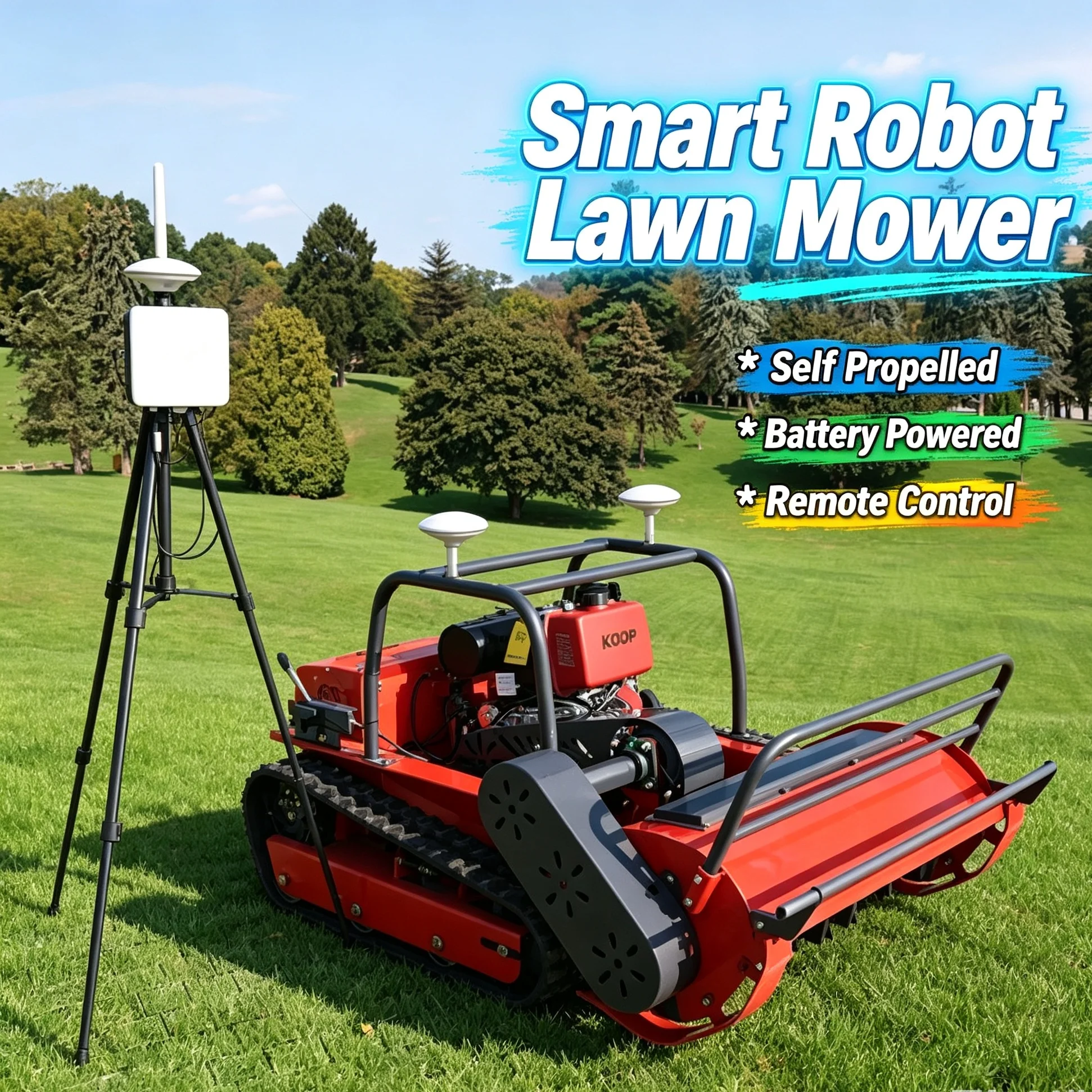 Customized rc lawn mower robot installs GPS and snow shovel, self-propelled lawn mower supports adjustable 800-1200mm cutting