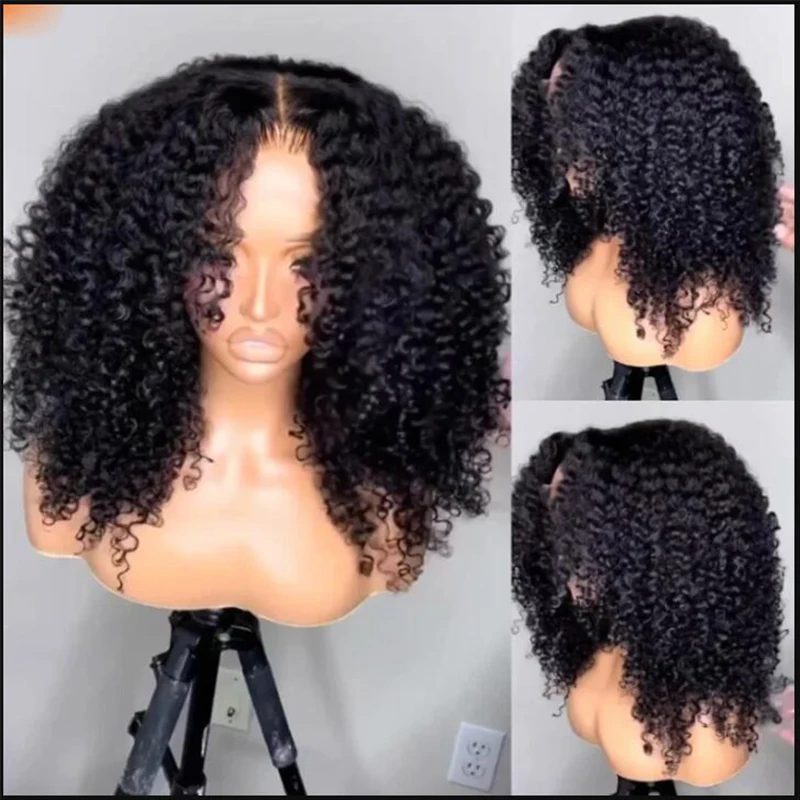 Glueless Soft 26Inch Long Natural Black Kinky Curly 180Density Deep Lace Front Wig For African Women Babyhair Preplucked Daily