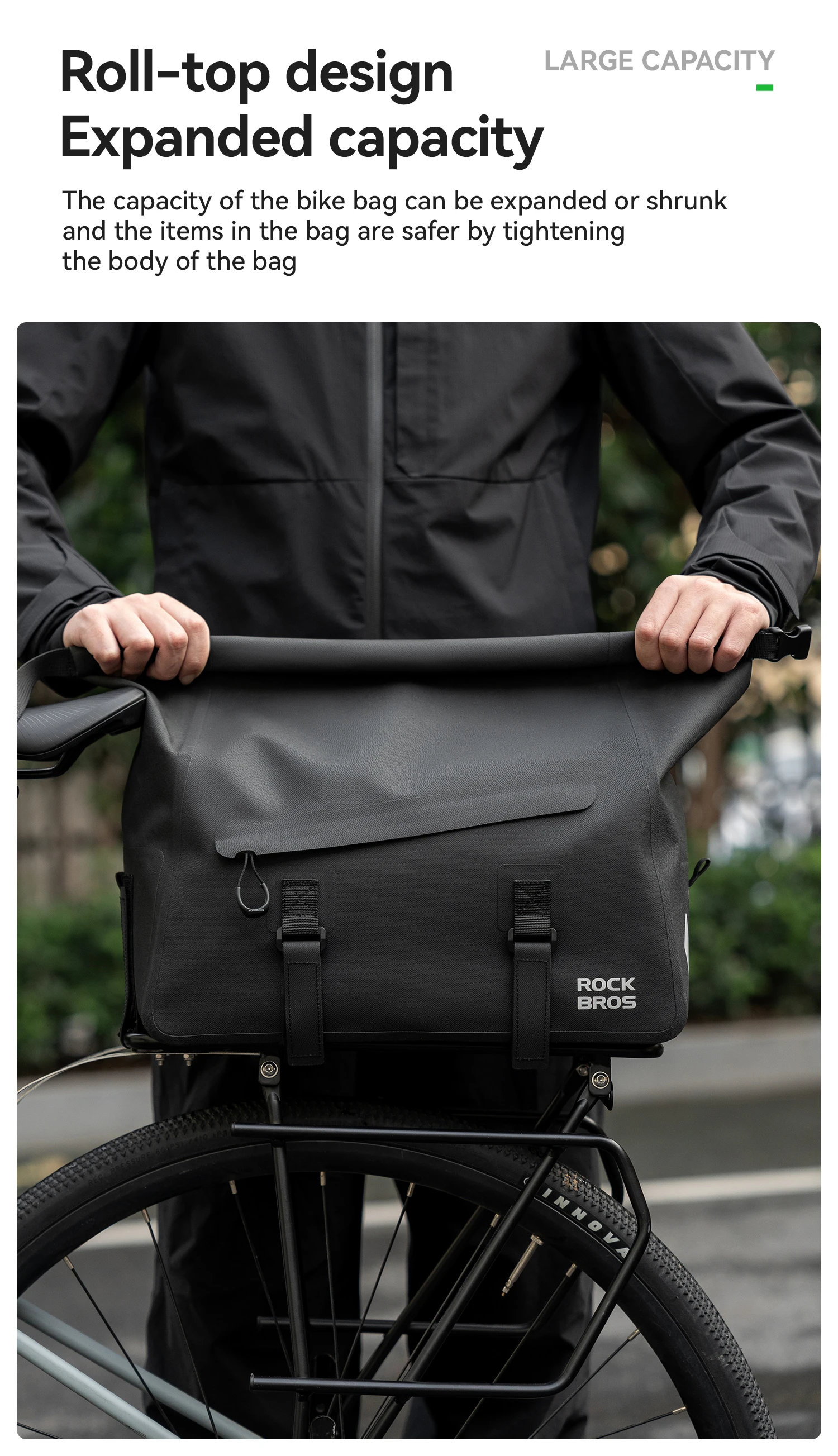 ROCKBROS Fahrrad-Gepäckträgertasche Erweiterbar 16L Große Kapazität Wasserdichte Rücksitztasche Tragbare Schultertasche Fahrrad-Zubehör – Detail 7
