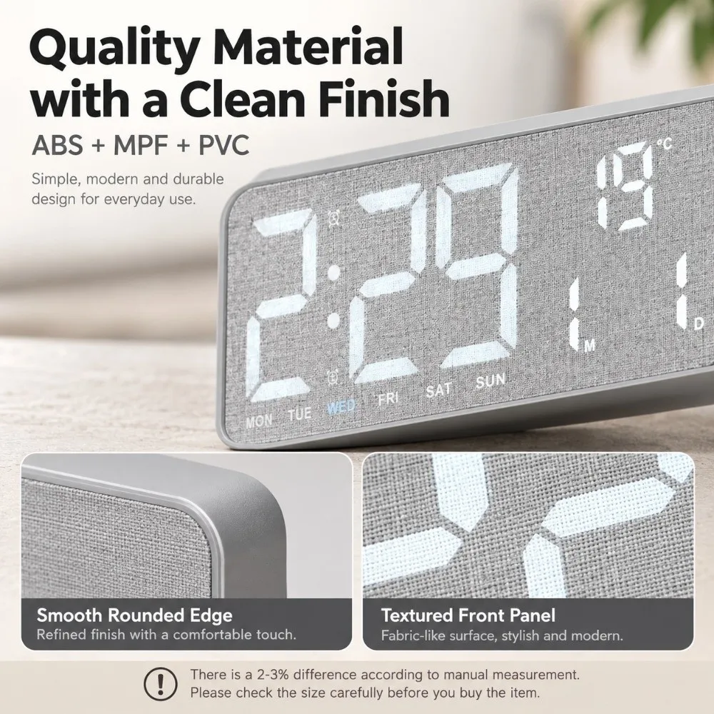 Temperature Display Digital Wooden Clock Date Week Display Hanging Standing Design Countdown Clock Memory Function Alarm Clock