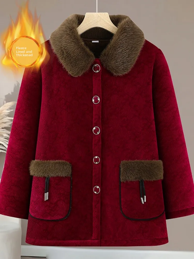 

Thiened Fce Lined Cotton Jaet Stand Collar Warm Winter Outerwear for Middle-Aged Women Faionable Commute Sle Long ...