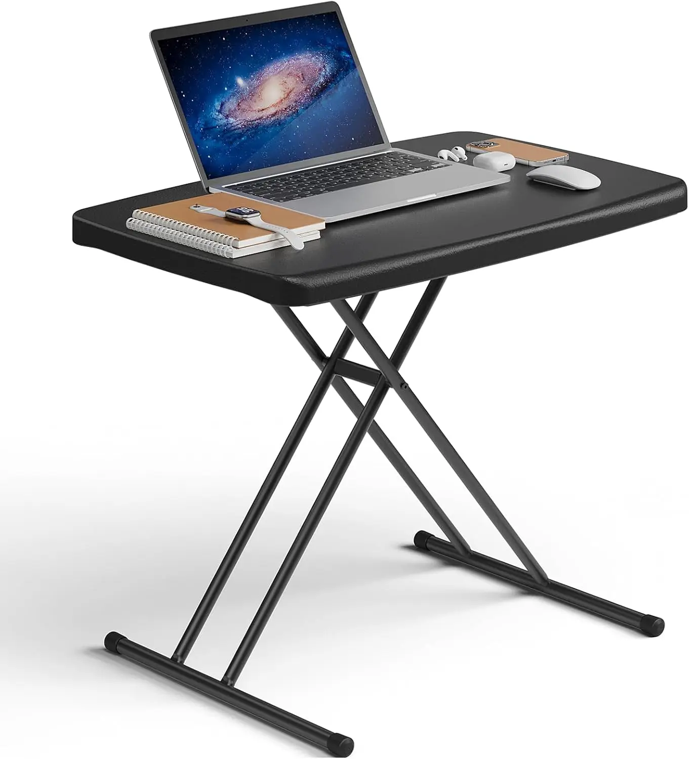 

30-дюймовый складной стол с регулируемой высотой для ноутбука, дивана, кемпинга - прочный портативный столик, черный гранит