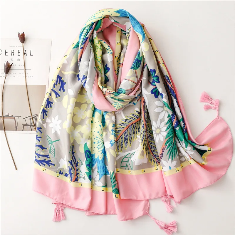 

Flower Printed Soft Linen Cotton Scarf Shawls Women Luxury Premium Foulard Femme Long Floral Tassel Scarfs Scarves Echarpe 2023