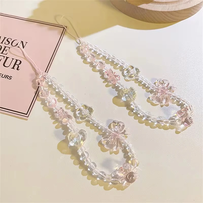 Exquisite Phone Bracelet Pink Bear Butterfly Flower Phones Strap Charm Chain Knot Keychain Woman Bag Camera Pendant For Case