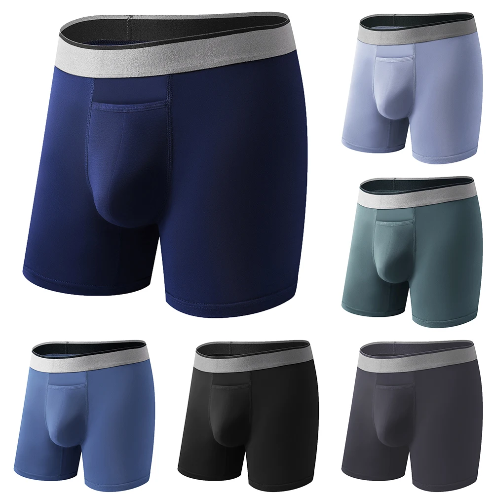 Men's Sports Long Leg Shorts Soft Upper Opening Pouch Boxers Sports Breathable Mid Waist Flat Angle Underwear