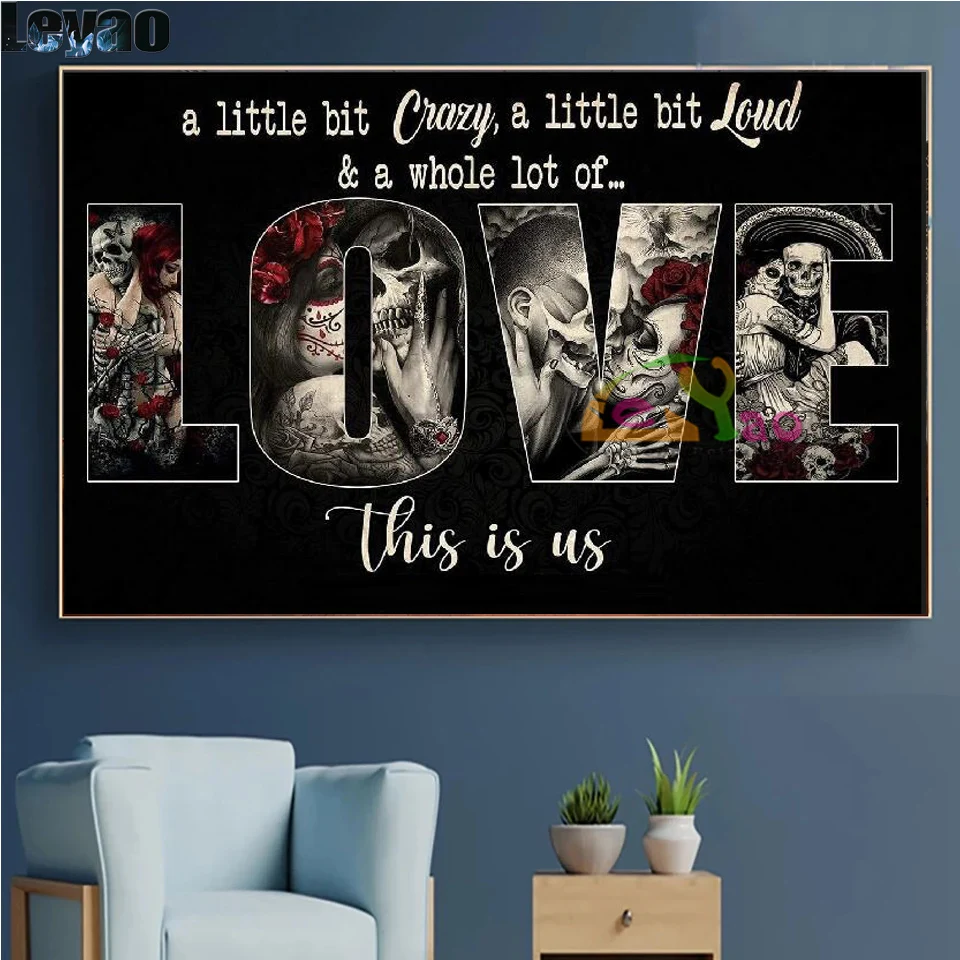 Skull Girl diamond Embroidery Love Art letters diy full diamond painting rose flower mosaic kit Wall Personality Art decor gift