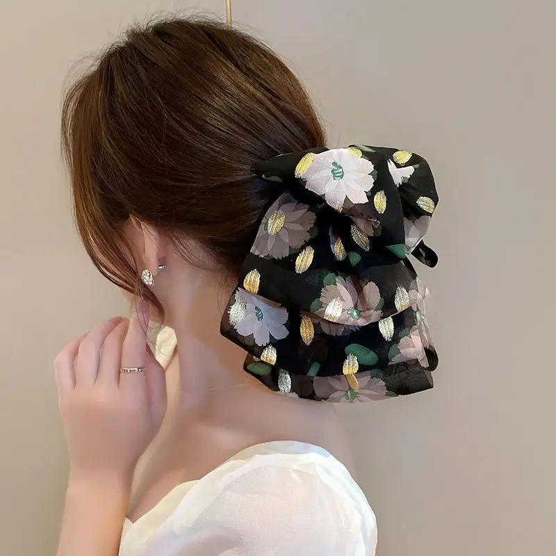 

French Retro Floral Butterfly Bow Ponytail Clip New Style with High-end Temperament Women's Hair Clip Women's Hair Accessory