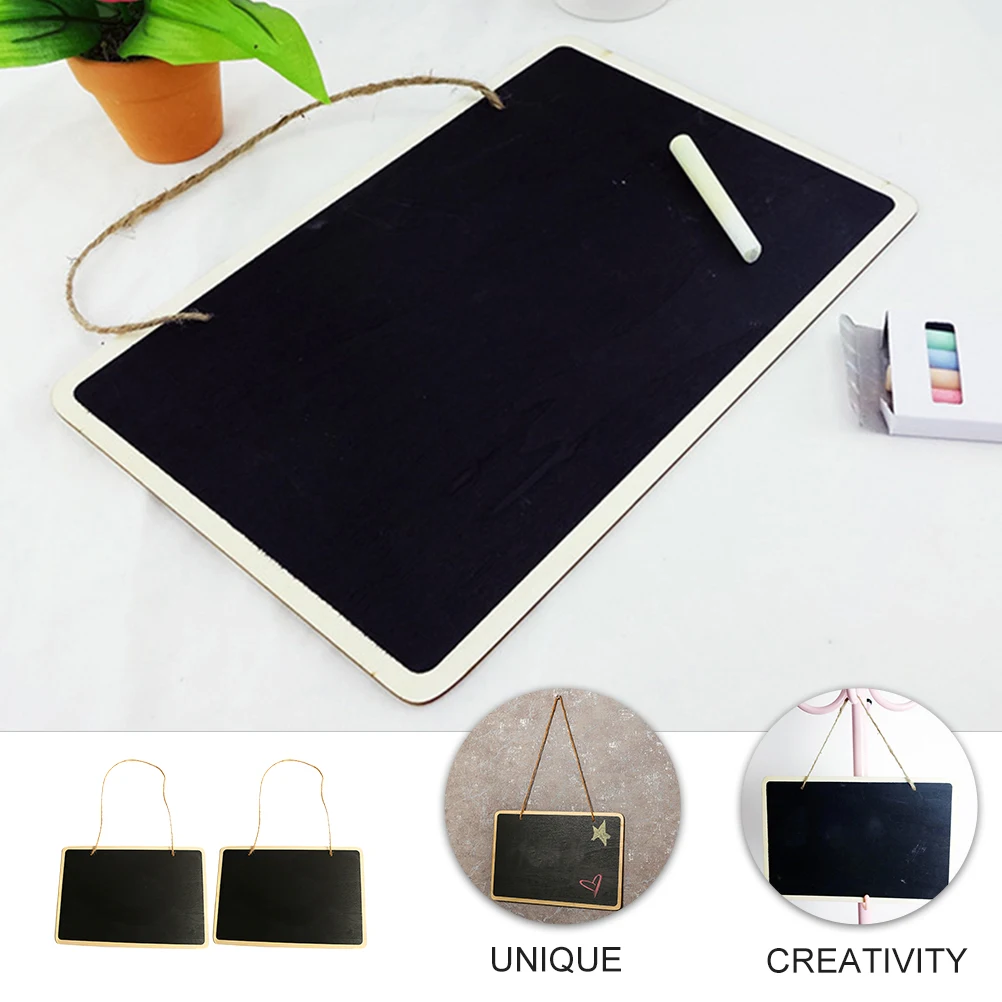 

2 Pcs Lanyard Blackboard Rustic Decor Hanging Chalkboard Signs for Tables Message Wooden Small Office Boards