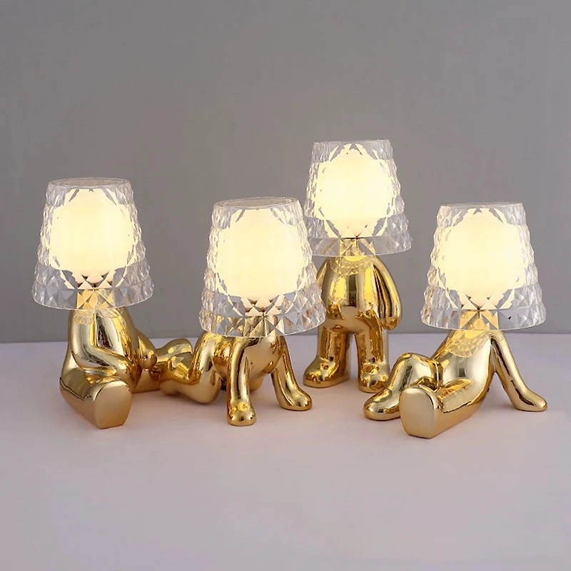 Imagem -02 - Nórdico Pouco Homem Dourado Candeeiro de Mesa Design Lâmpadas para Sala Estar Decoração Cabeceira Luminárias Quarto das Crianças Luzes da Noite