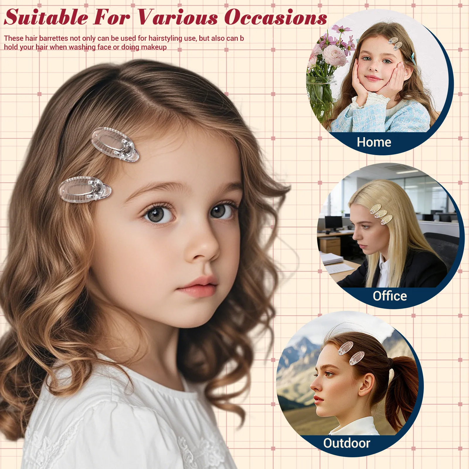 

20 шт. детских заколок для волос 4 см, милые овальные заколки-уточки, прозрачные, надежно фиксирующие, плоские боковые заколки-слайдеры для школы и дома