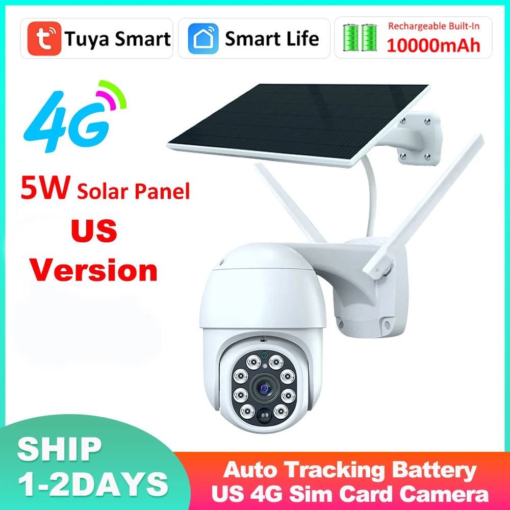 

Tuya Smart Security 3MP 4G Sim 5W Solar 10000mAh Outdoor Rechargeable Battery Surveillance Auto Tracking Patrol Camera US Band