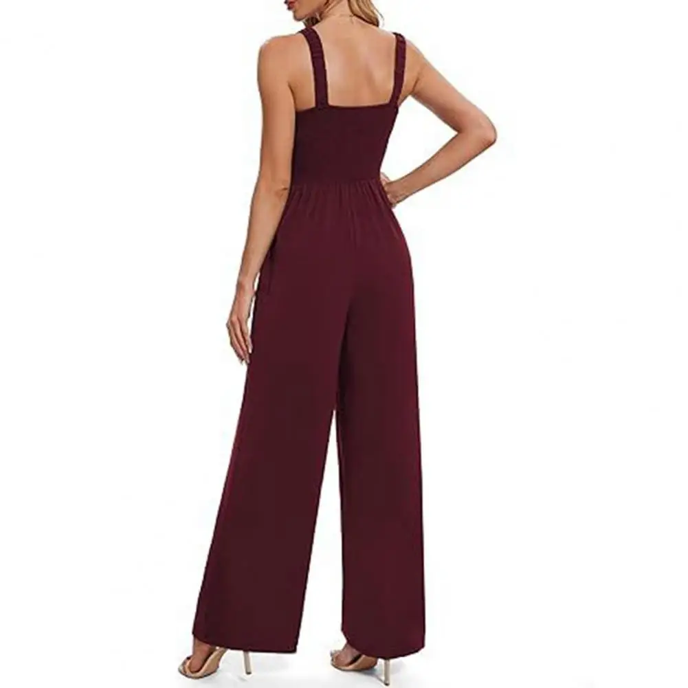 Soft Jumpsuit Activewear Jumpsuit Stylish Summer Jumpsuits for Women with Wide Leg Pants Pockets Square Neck Romper Loose