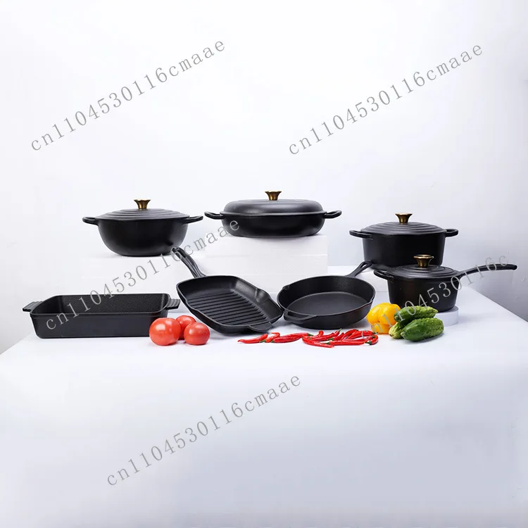 Hot Sale Cast Iron Enamel Pot Non-Stick Multifunctional Frying Pan for Soup Stew Braising Casserole Cast Iron Cookware Sets