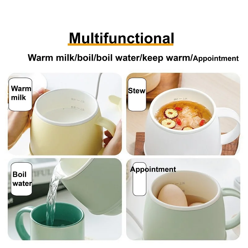 500ml Hot Milk Cup Dormitory Appointment Split Health Cup 300W Electric Heating Cup Multi-function Stewing Boiling Thermos Cup