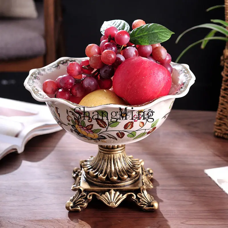 

FG New Chinese Ice Crack Ceramic Fruit Plate Creative Household High Foot Fruit Plate Decoration Living Room Ornament