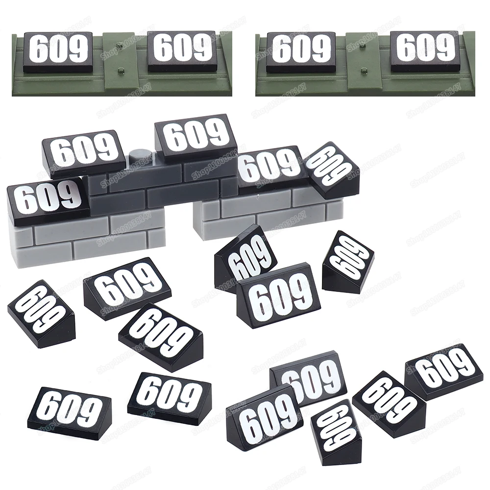 Numbers 609 Pattern Building Block 85984 Printed 1x2 Ramp MOC figures Equipment Military Models Scenes Accessories Gift DIY Toys