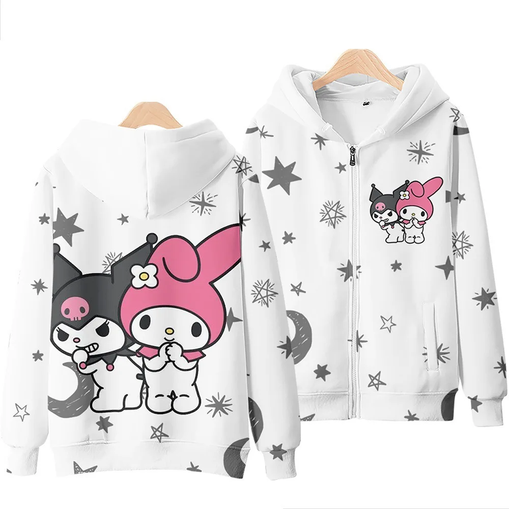 

Sanrio Japanese Kuromi Peripheral Two-dimensional Zipper Sweatshirt Sweet and Cute Style 3D Digital Printing Cos Hooded