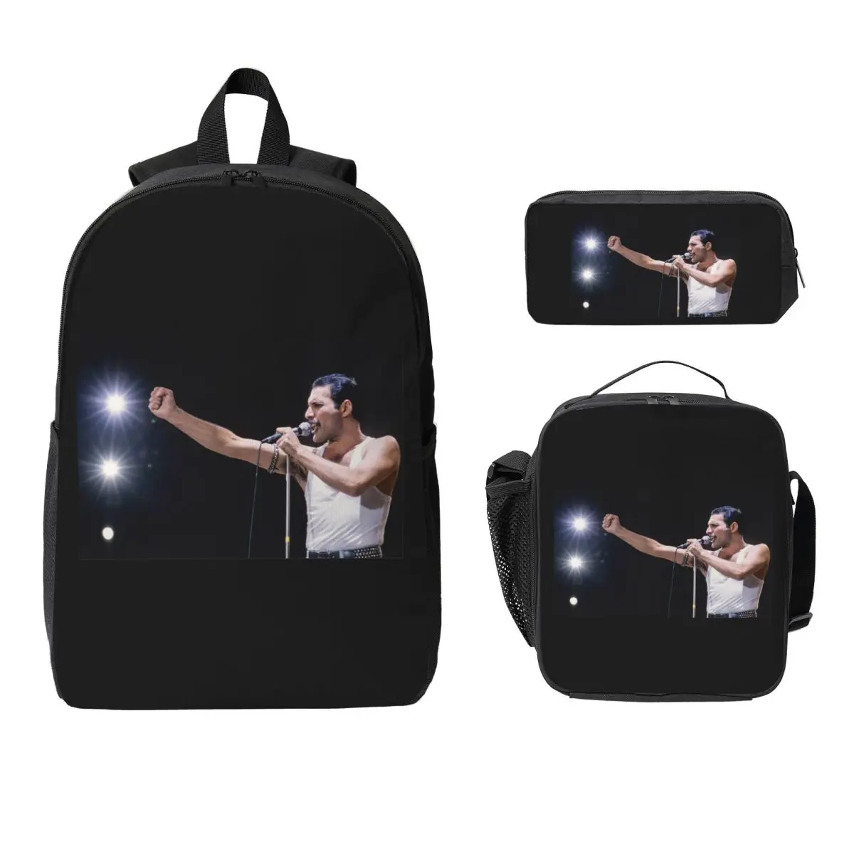 Queen Freddie Mercury Backpack Student Boys Girls BookBag School Bag Computer Shoulder Bags 3ps Insulated Lunch Bag Pencil Case
