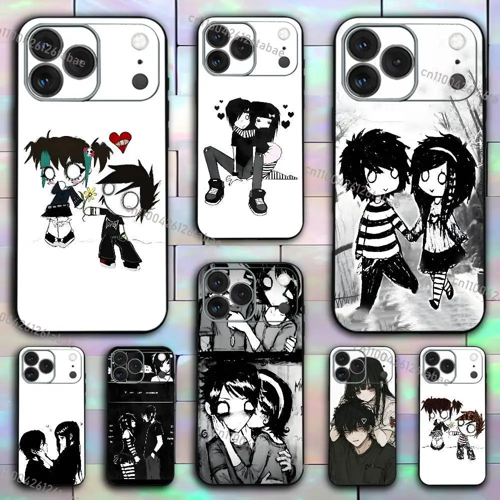 

INS Love Black and Cute Emo For iPhone 17,16,15,14,13,12,11,Pro,X,XS,Max,XR,Plus,Mini Soft Silicone Phone Case Black Shockproof