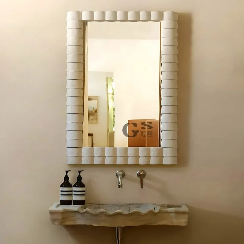 French bathroom mirror wall-mounted toilet makeup mirror cream wind bedroom desktop dressing mirror living room