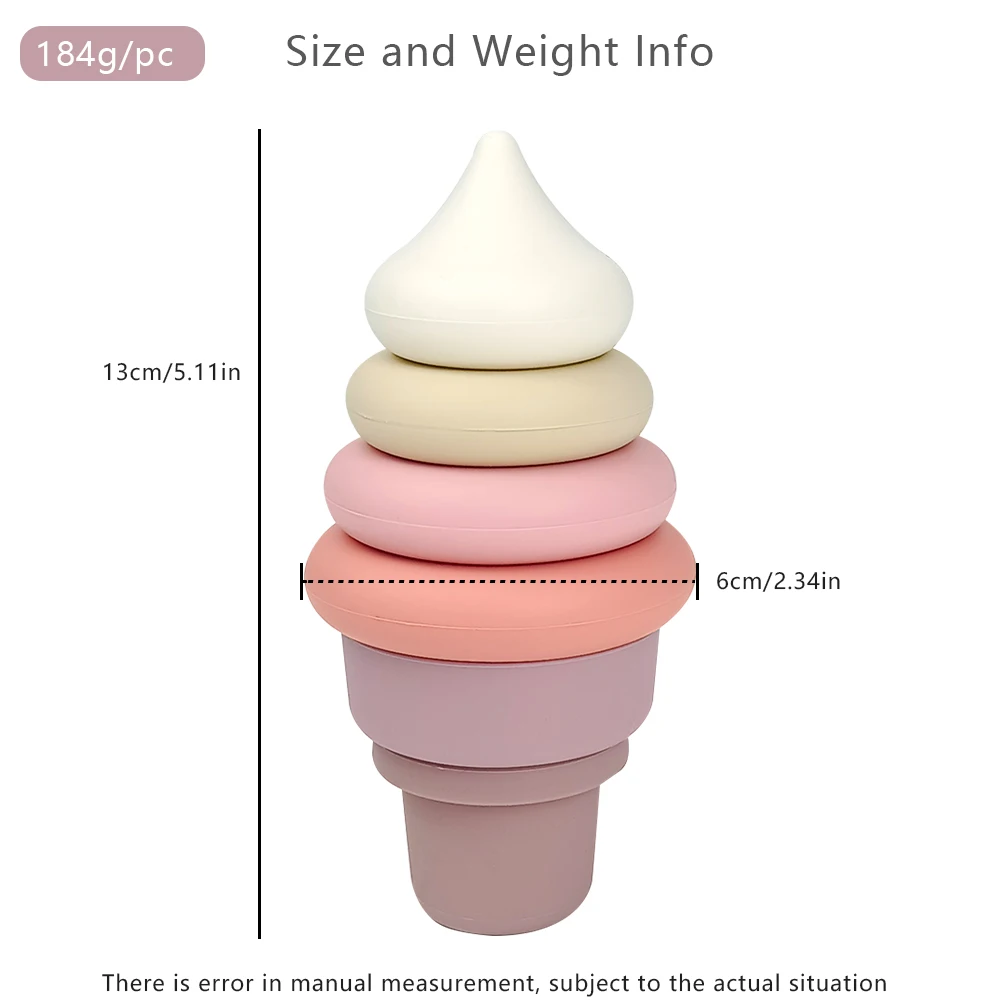 Kids Early Educational DIY Toys Silicone Stacking Toy Tower Game Blocks Baby Ice Cream Mold Kids Toys