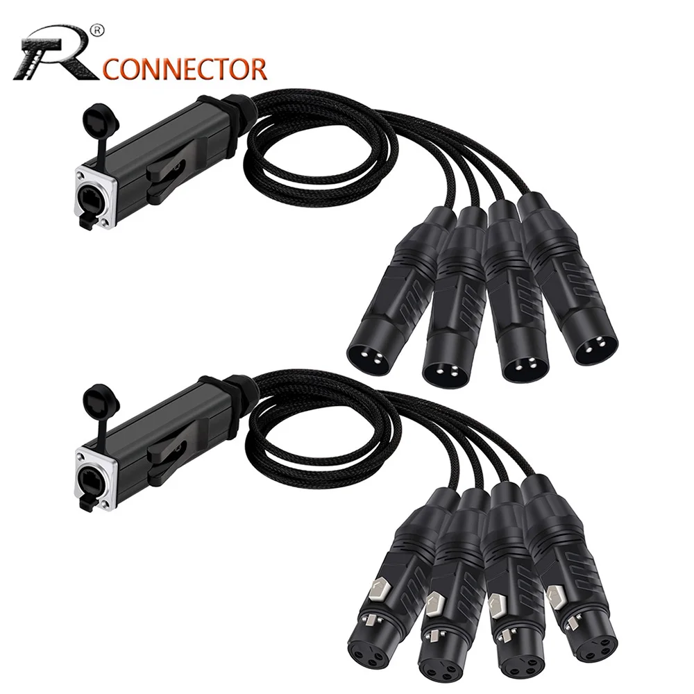 

RJ45 CAT5-4-канальный аудио Сетевой удлинитель 3Pin XLR Штекерный/гнездовой кабель сплиттер для сценического освещения студии записи