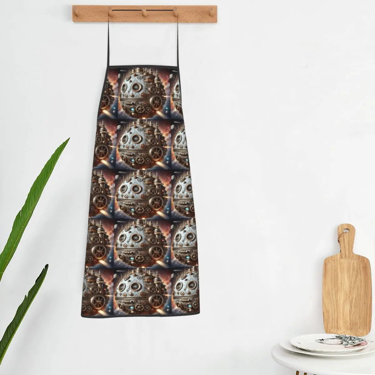 Steampunk Moon In Space Aprons Chef Cooking Tablier Sleeveless Bib Kitchen Cleaning Pinafore for Women Men Gardening