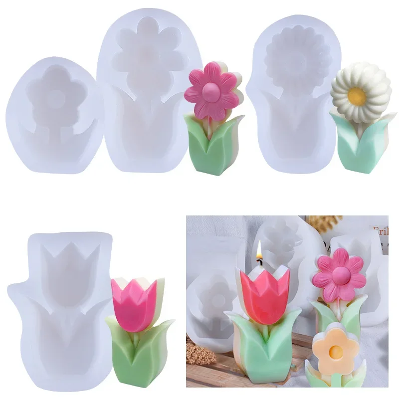 3d flor vela molde de silicone criativo tulipa artesanal aromaterapia moldes vela que faz a ferramenta resina sabão molde decoração para casa