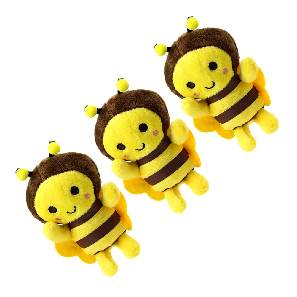 

3 Pcs Little Bee Pendant Backpack Hanging Decor Shaped Keychain Charms Ornament Fluffy Pp Cotton Stuffed Plush