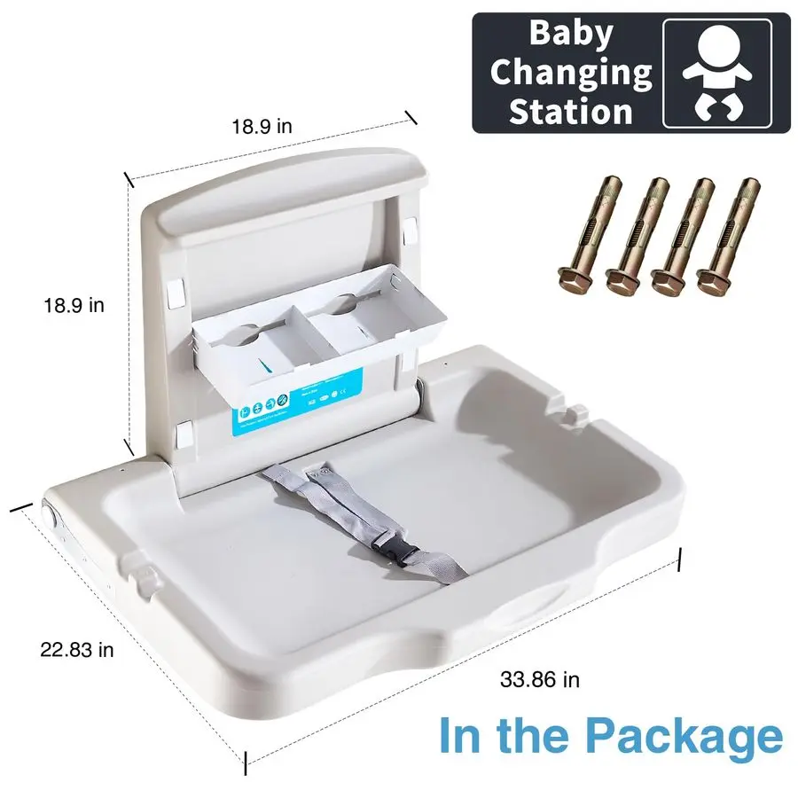 Changing Station Wall Mounted Baby Changing Table Foldable Diaper Changing Unit Commercial Restrooms Horizontal HDPE Meterial wi