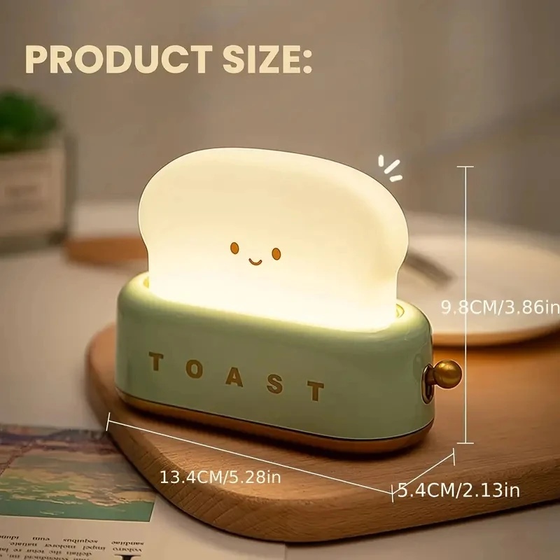 Cute Toast Bread LED Night Lamp,Creative USB Rechargeable Toast Night Light,Timer and Dimmable Bedside Sleep Lamp Desk Decor for