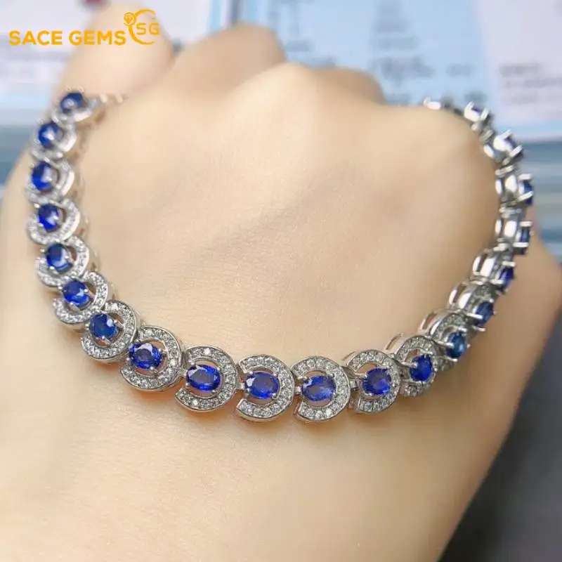 SACEGEMS جديد وصول 925 فضة 3*4 مللي متر الياقوت الطبيعي الأحجار الكريمة أساور للنساء المشاركة كوكتيل غرامة مجوهرات